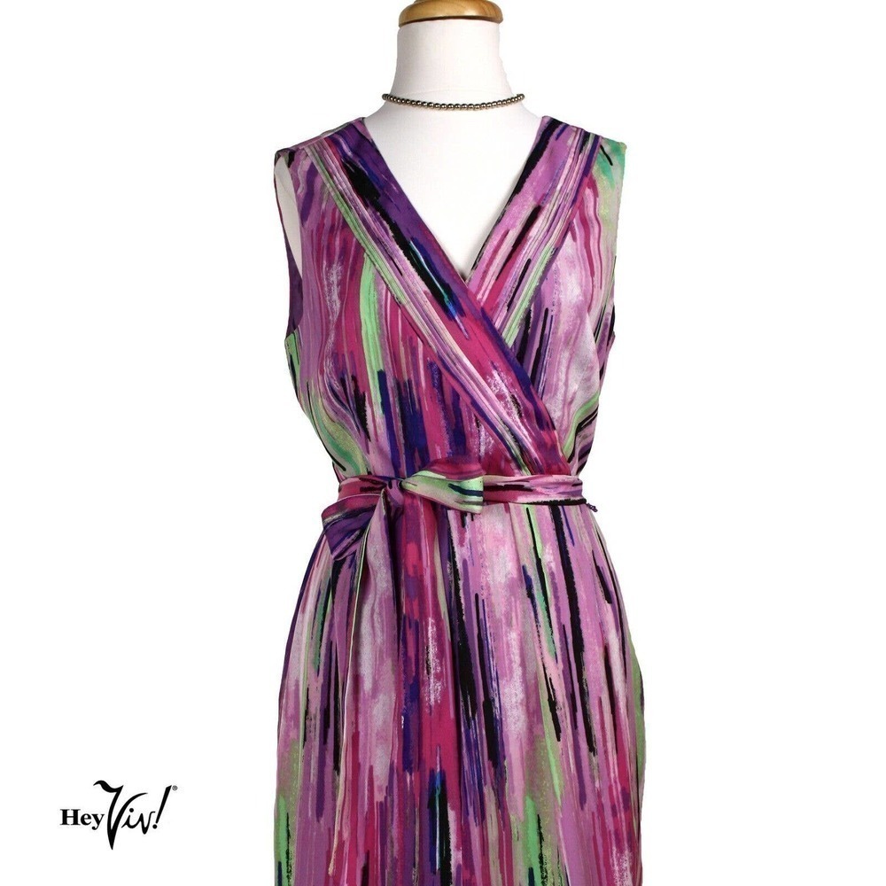 Vintage Catherine Malandrino Colorful Sleeveless Wrap Sash Dress, Sz 8 -Hey Viv - Picture 2 of 8